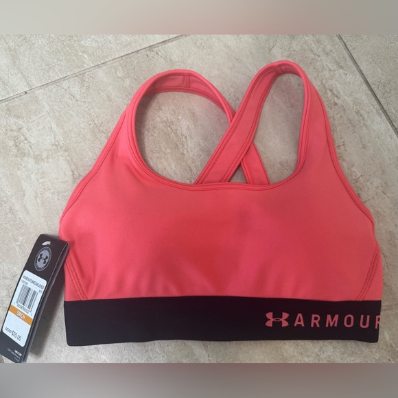 Under Armour Armour Womens  Mid Crossback Sports Bra Coral - Picture 4 of 6